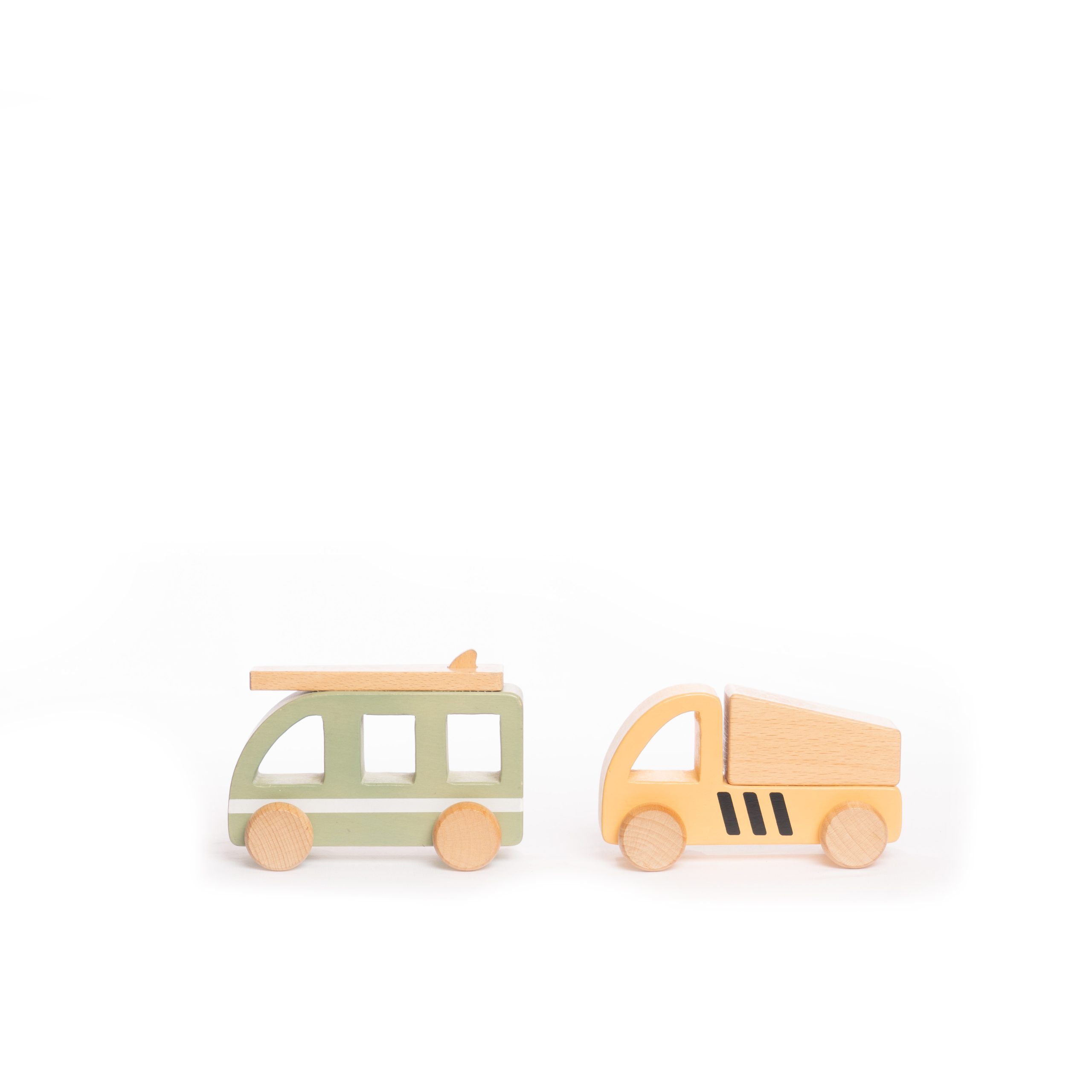 Wooden Car Set (Campervan, Construction Truck)